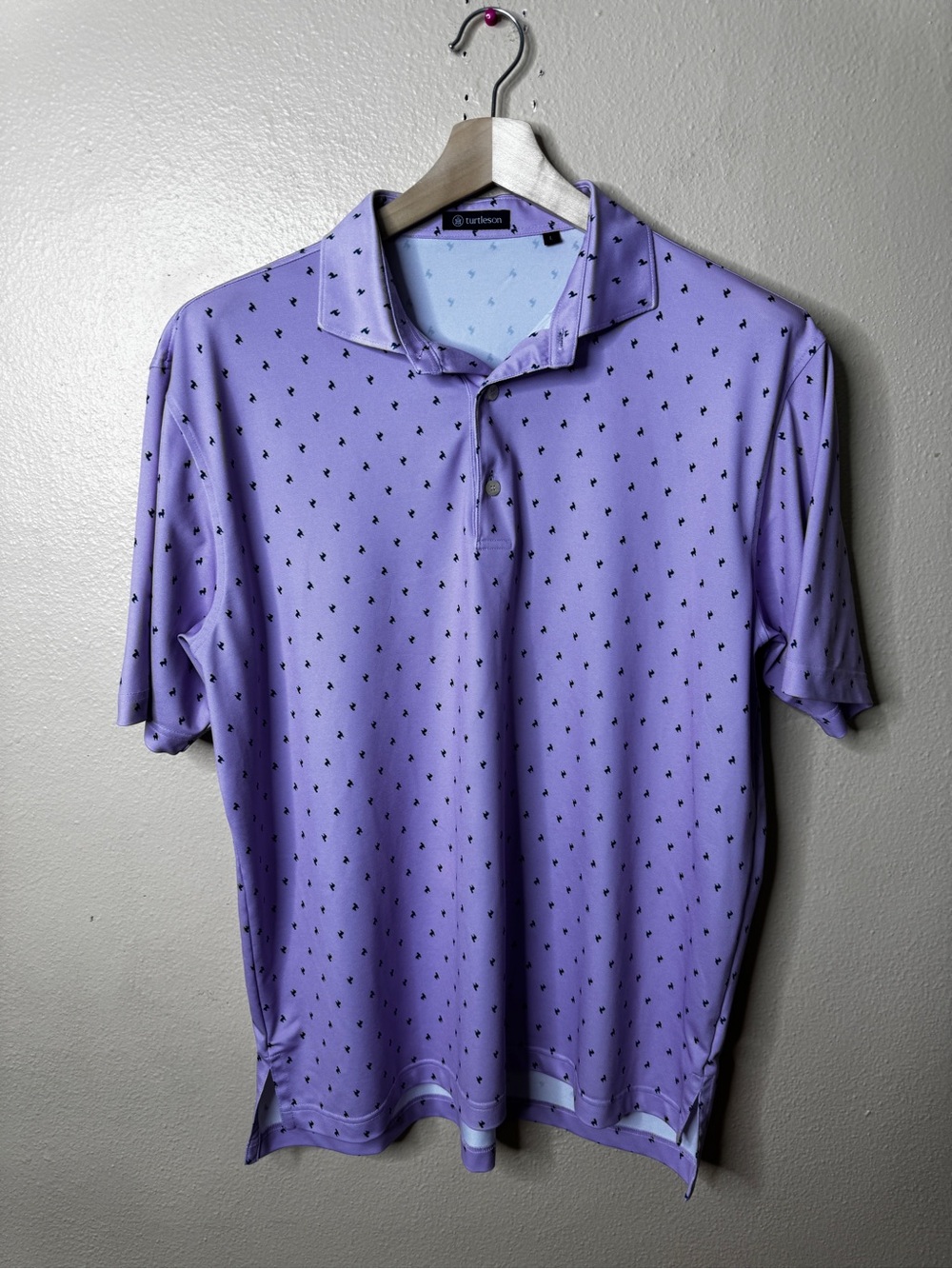 Turtlson Polo Shirt Men's Large Purple Lama Print Golf Performance
